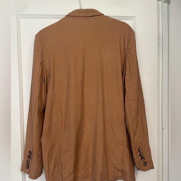 Anthropologie Maeve Linen Oversized Relaxed Tan Double-Breasted Blazer Size 10 - Picture 4 of 5